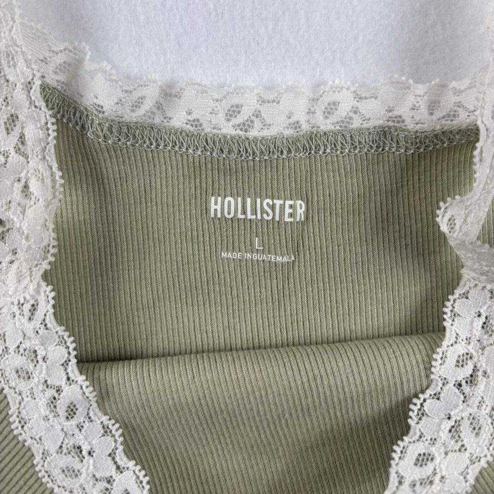 Hollister Women's Sage Green Lace Trim Tank Top | Size Large - Picture 2 of 5